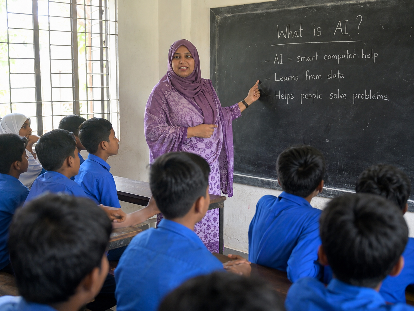 Students participating in AI education sessions